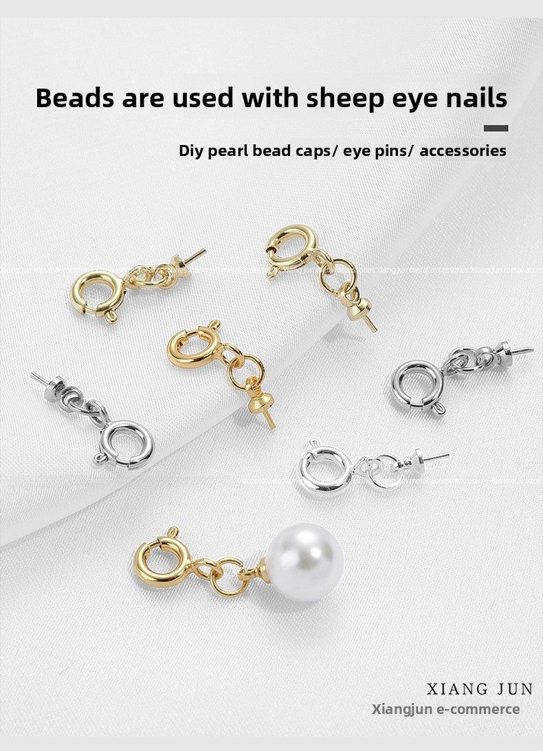 14K Gold Plated Copper Flower Bead Cap 6mm With Eye Pattern And Spring Ring Trigger Clasp, 1 PCS