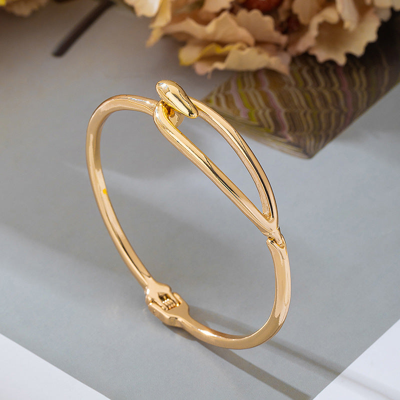 Geometric Gold Alloy Bangle Featuring Electroplated Finish, Perfect For Office Wear