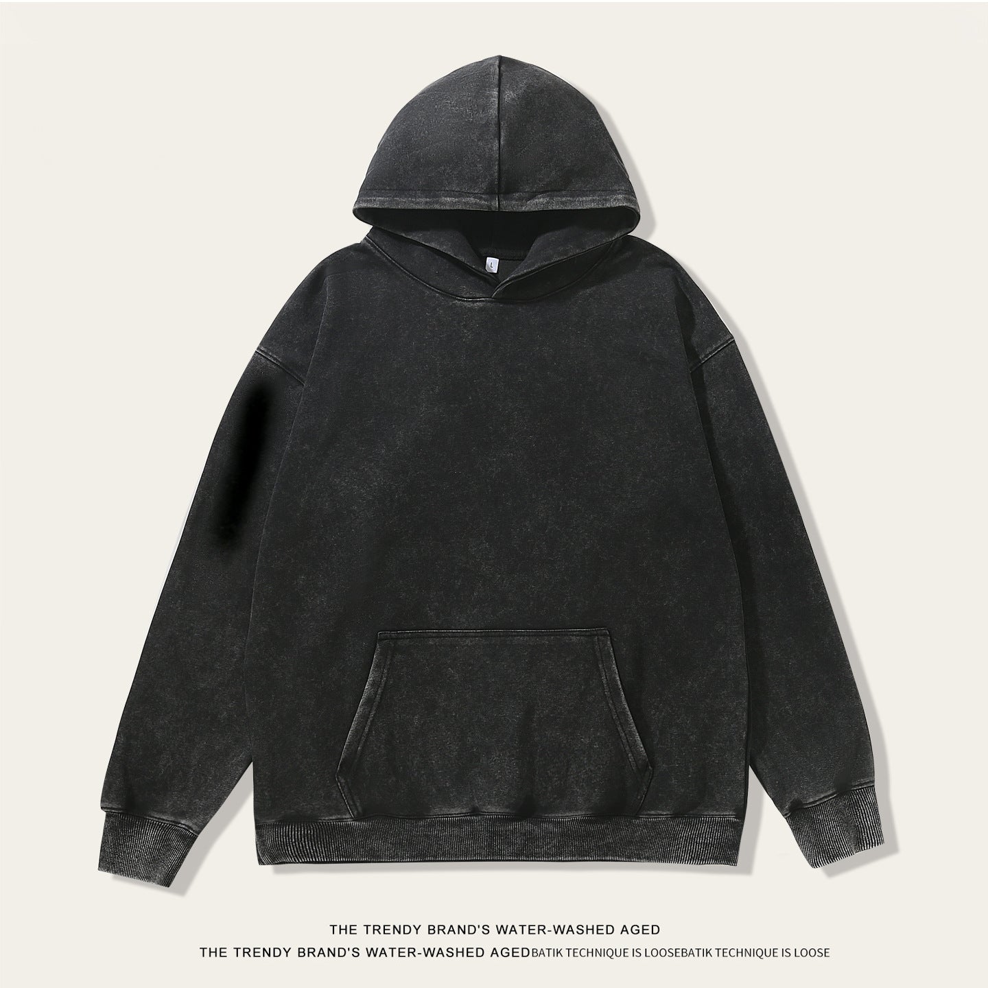 Men's Vintage Style Dyed Black Long Sleeve Hoodie In Washed Cotton Fabric