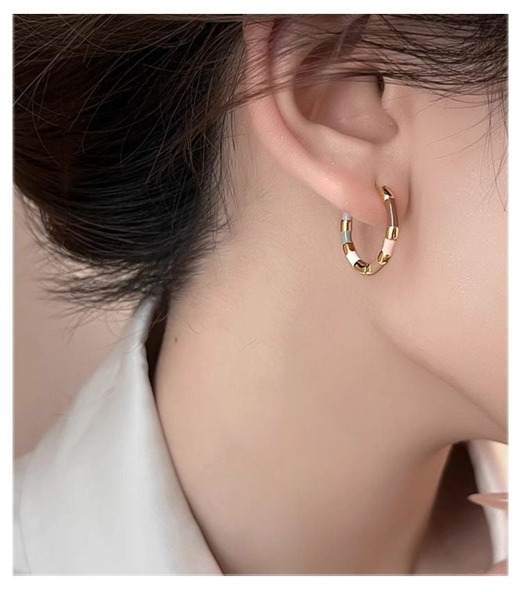 Color Block Enamel Earrings For Women, 1 Pair, Retro Style Featuring Vibrant Colour Design