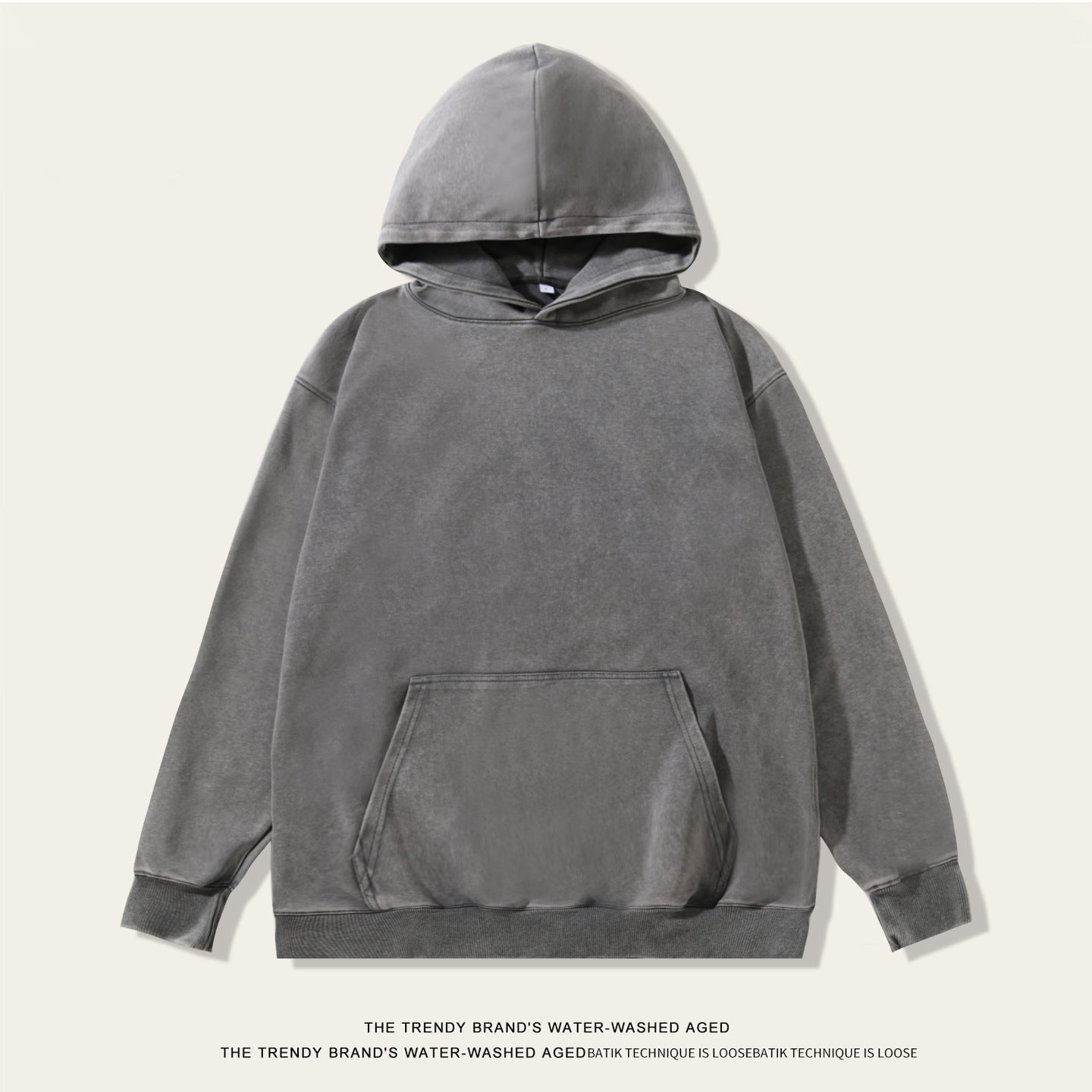 Men's Vintage Style Dyed Black Long Sleeve Hoodie In Washed Cotton Fabric