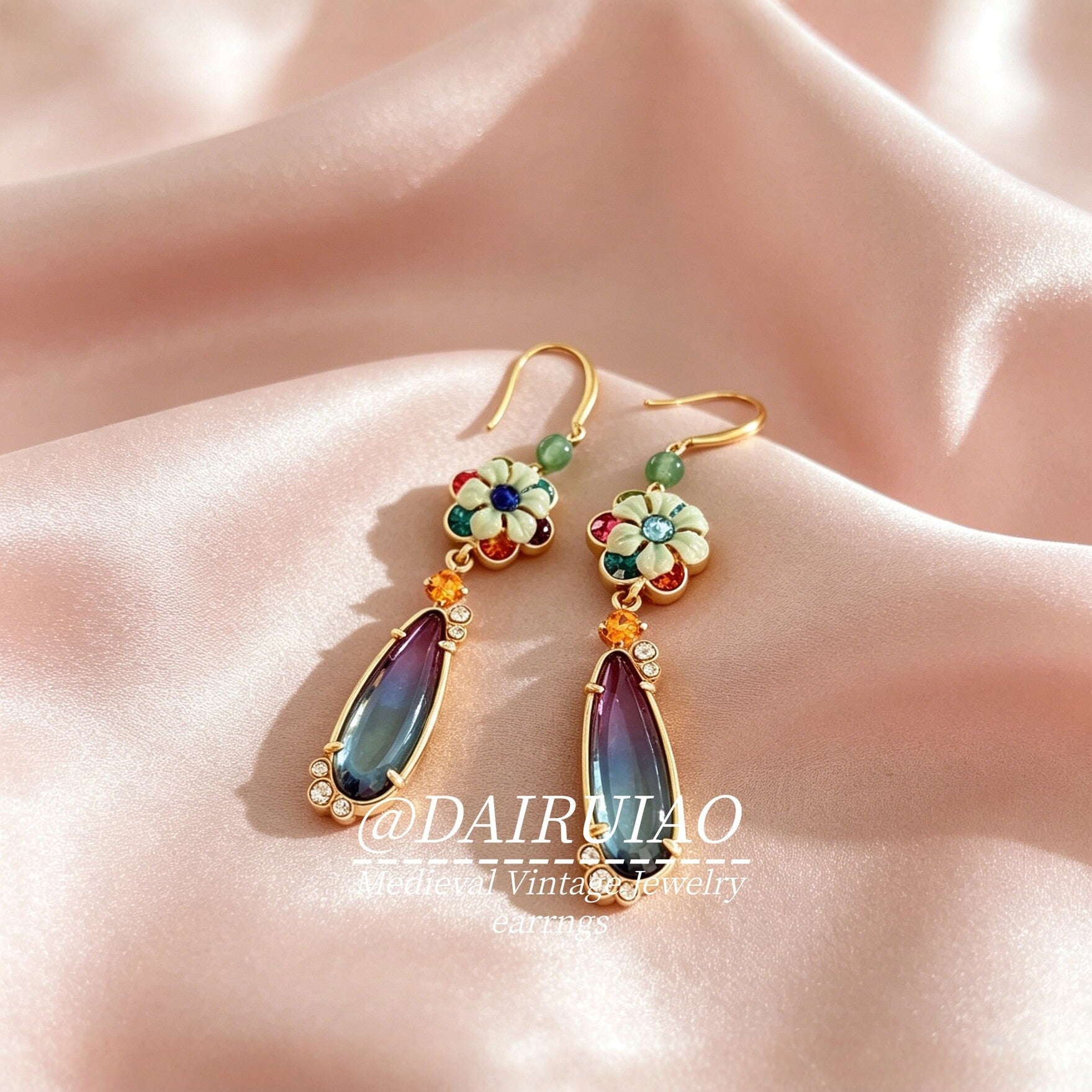 Flowers Earrings For Women Featuring Enamel Craft And Zircon Inlay, Alloy Material With 925 Sterling Silver Ear Pins In Colour