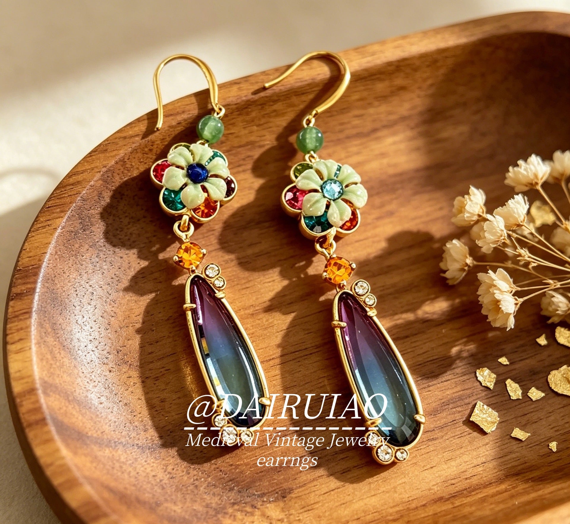 Flowers Earrings For Women Featuring Enamel Craft And Zircon Inlay, Alloy Material With 925 Sterling Silver Ear Pins In Colour