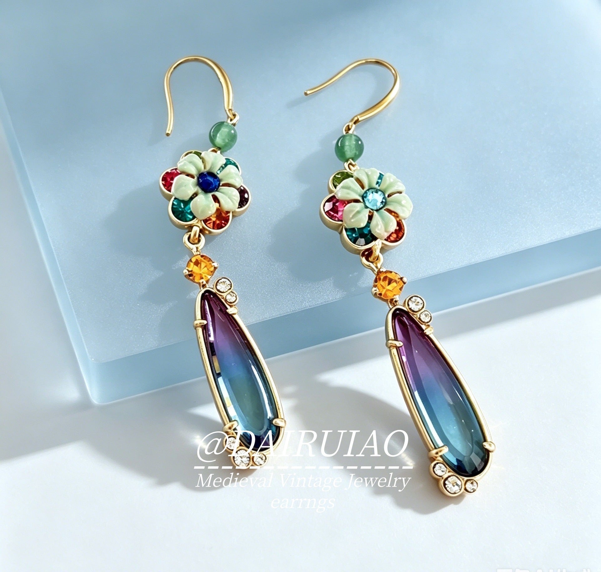 Flowers Earrings For Women Featuring Enamel Craft And Zircon Inlay, Alloy Material With 925 Sterling Silver Ear Pins In Colour