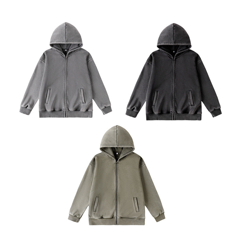 Men's Vintage Style Solid Color Grey Cotton Hoodie With Long Sleeve