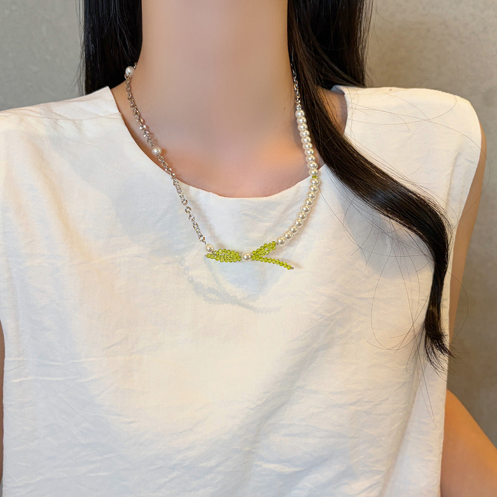 Apple Beading Pendant Necklace For Women In Sweet Style With Cyan Beaded Chain