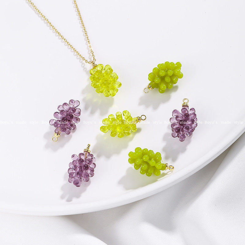 Handmade Resin Grape Pendant With 10mm+ Hole Size, 1 PCS Package, Cute Jewelry Accessory