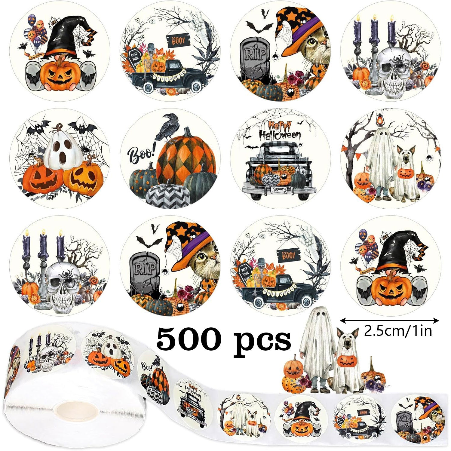 Halloween Graffiti Stickers In 1 Roll, PVC Self-Adhesive Festival Stationery For Creative Decoration