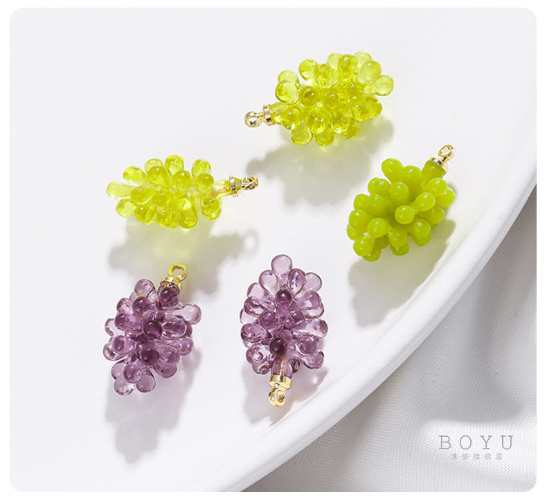Handmade Resin Grape Pendant With 10mm+ Hole Size, 1 PCS Package, Cute Jewelry Accessory