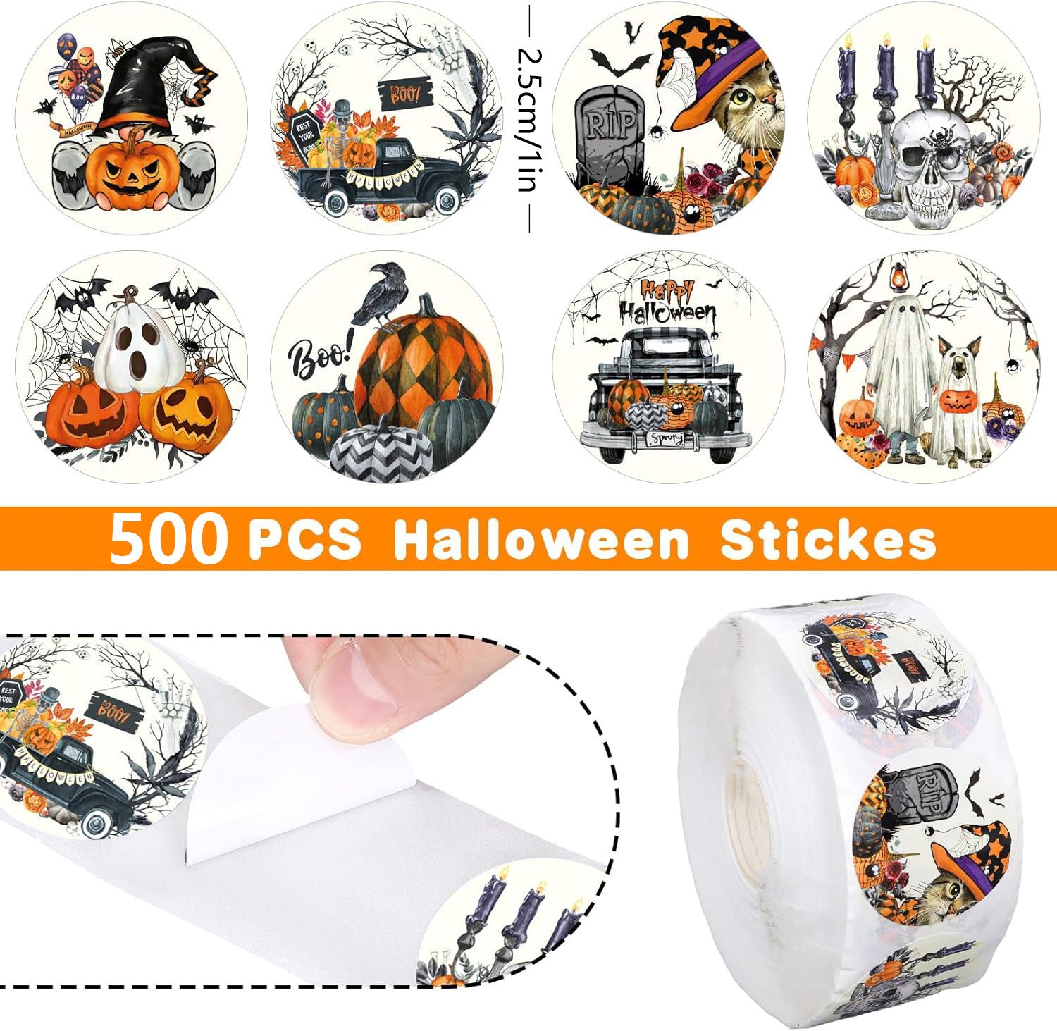 Halloween Graffiti Stickers In 1 Roll, PVC Self-Adhesive Festival Stationery For Creative Decoration