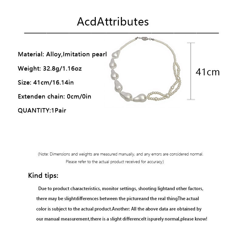Handmade Baroque Style White Imitation Pearl Necklace For Women With Beaded Chain