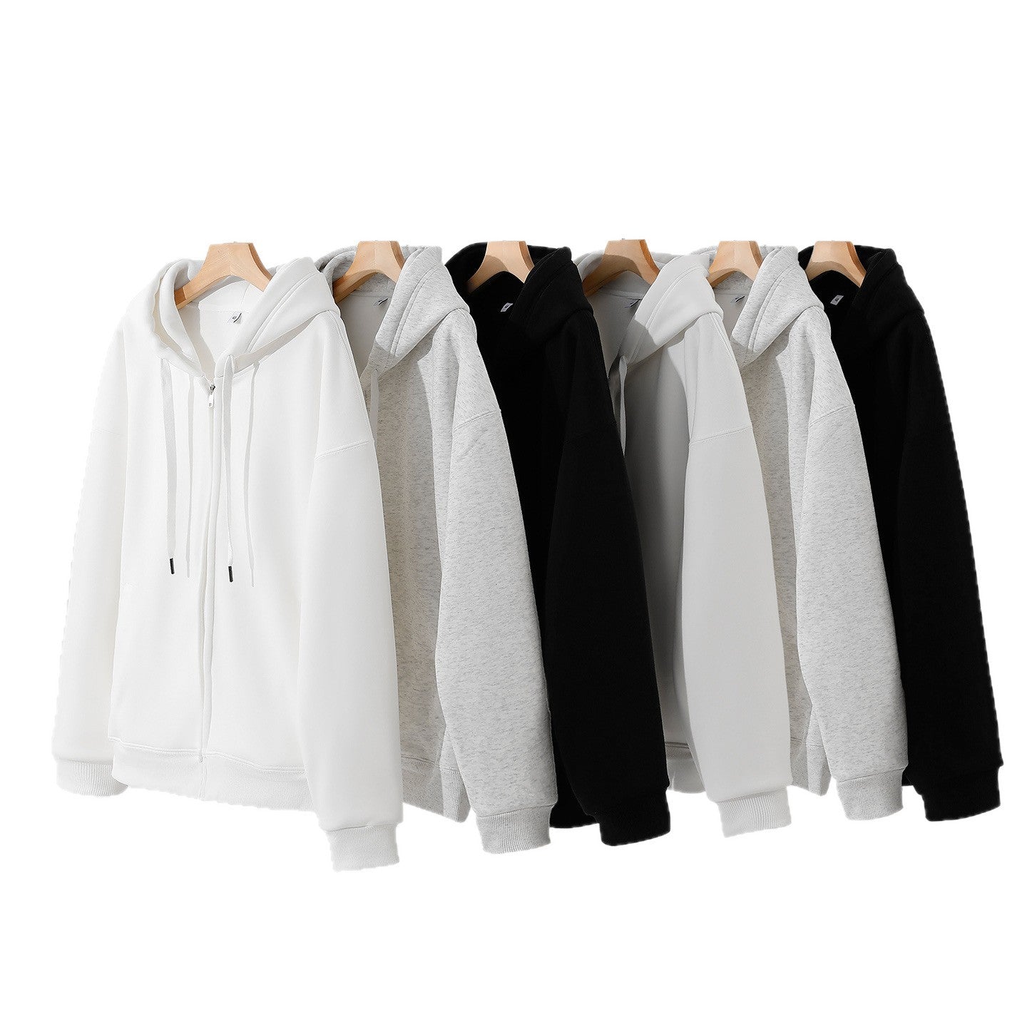 Men's Solid Color White Cotton Casual Hoodie With Long Sleeve