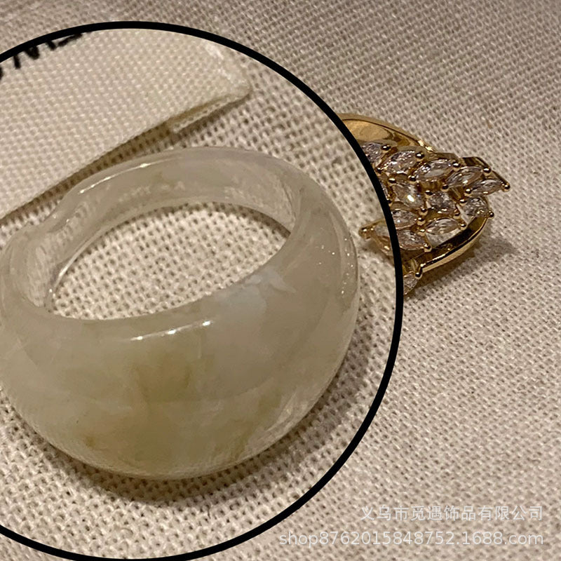 Champagne Alloy Open Rings For Women Featuring Electroplated Grain Design With Resin Inlay