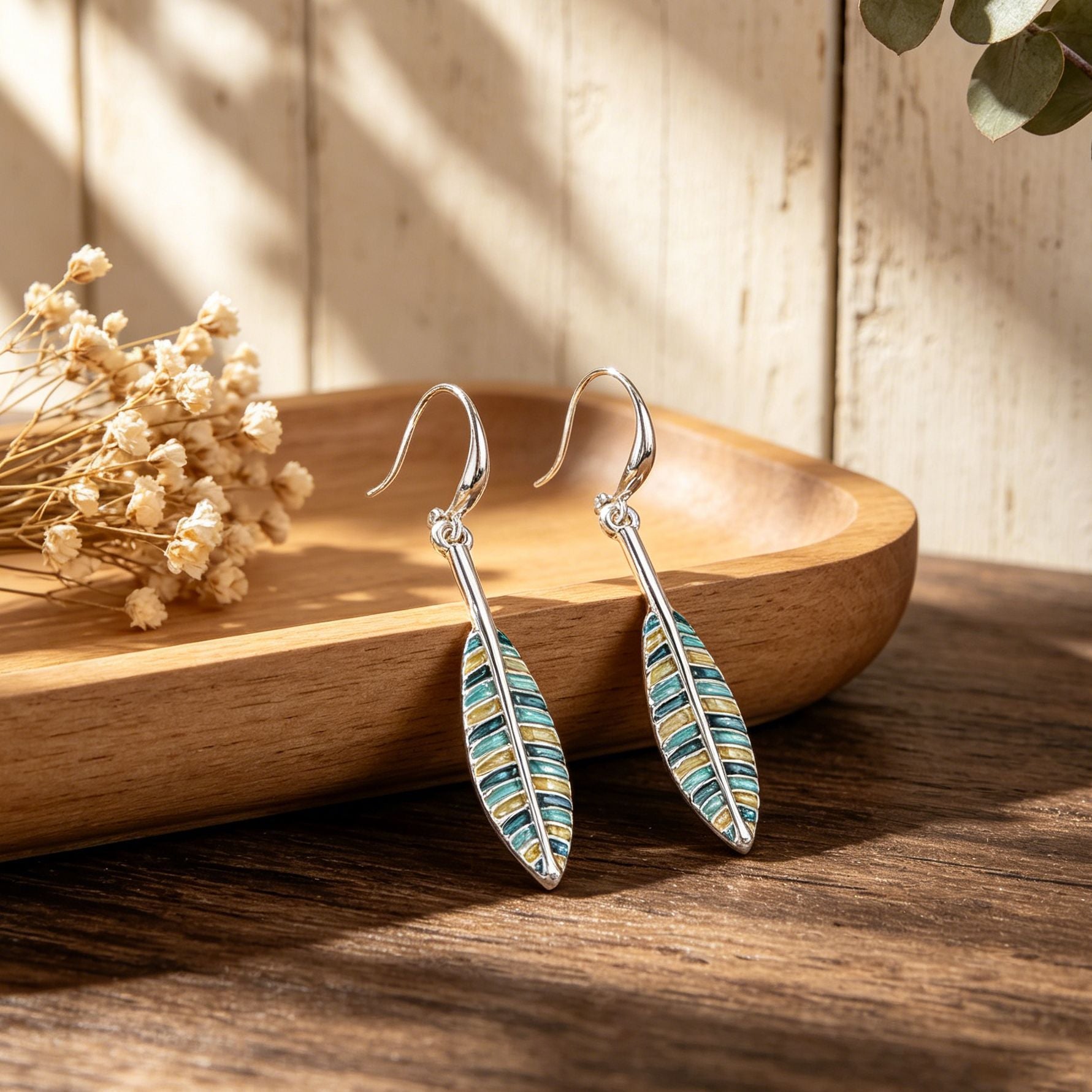 Leaves Enamel Stud Earrings For Women With 304 Stainless Steel Pins In Green Zinc Alloy