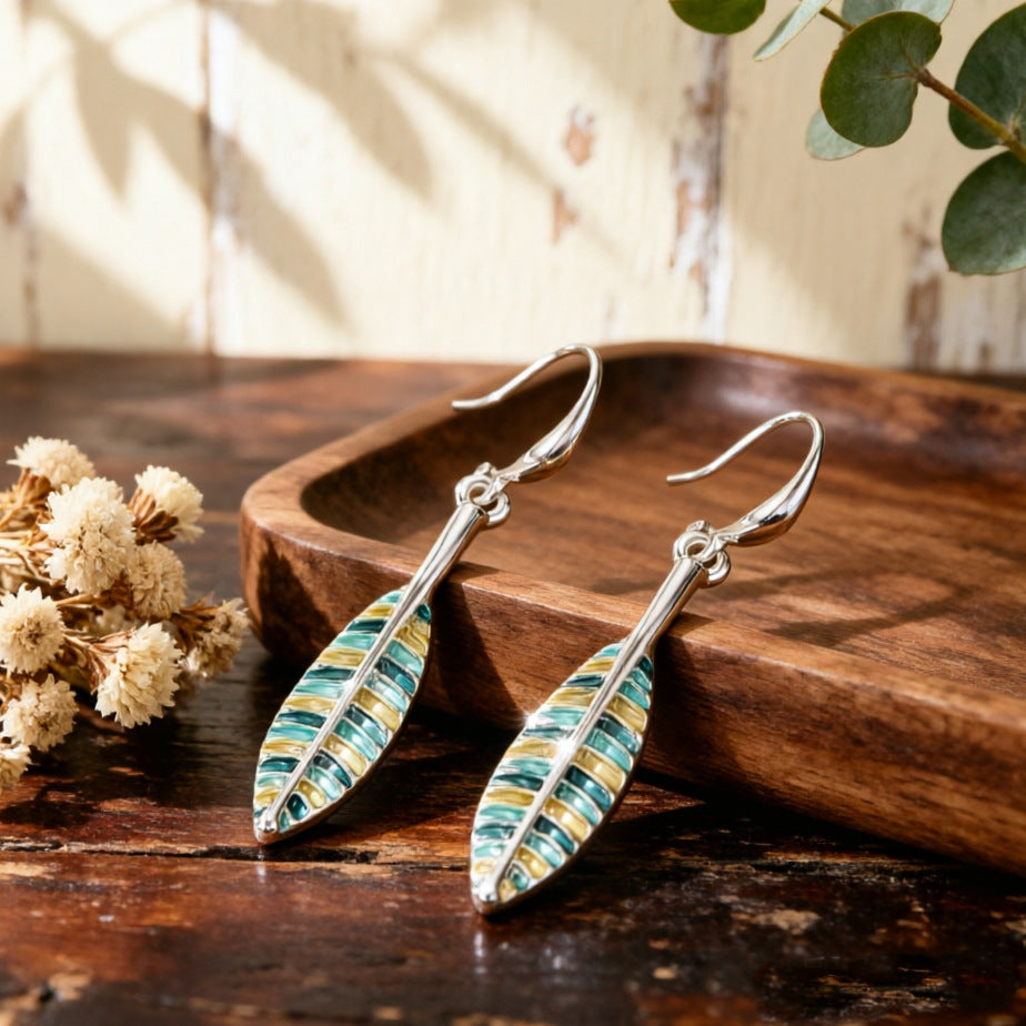 Leaves Enamel Stud Earrings For Women With 304 Stainless Steel Pins In Green Zinc Alloy