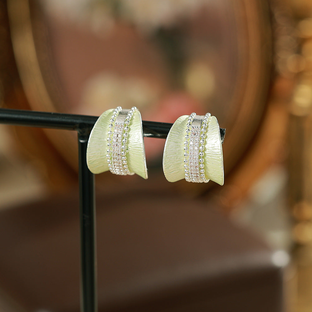 Flowers Enamel Stud Earrings In Copper With Freshwater Pearl Inlay, Featuring 925 Sterling Silver Posts, Retro Style For Women