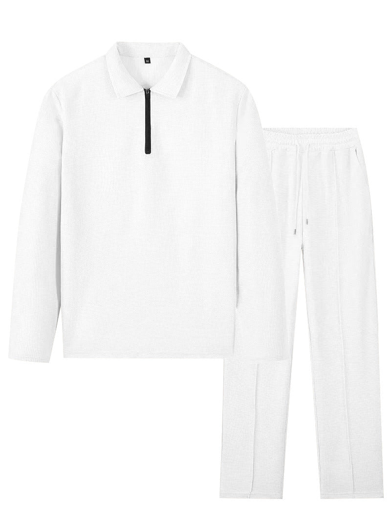 Men's Casual Stripe T-shirt Co-ord Set In White Polyester With Zipper Detail For Casual Wear