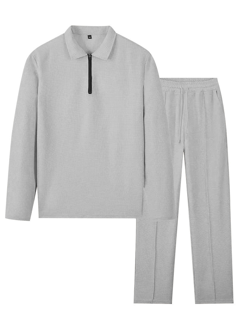 Men's Casual Stripe T-shirt Co-ord Set In White Polyester With Zipper Detail For Casual Wear