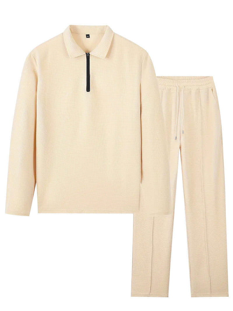 Men's Casual Stripe T-shirt Co-ord Set In White Polyester With Zipper Detail For Casual Wear