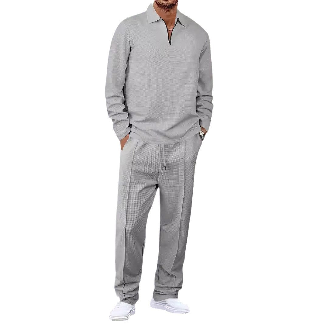 Men's Casual Stripe T-shirt Co-ord Set In White Polyester With Zipper Detail For Casual Wear