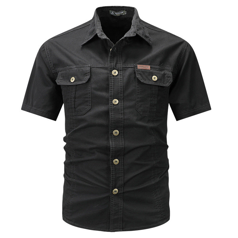 Solid Color Short Sleeve Cotton Blouse For Men In Simple Style With Placket