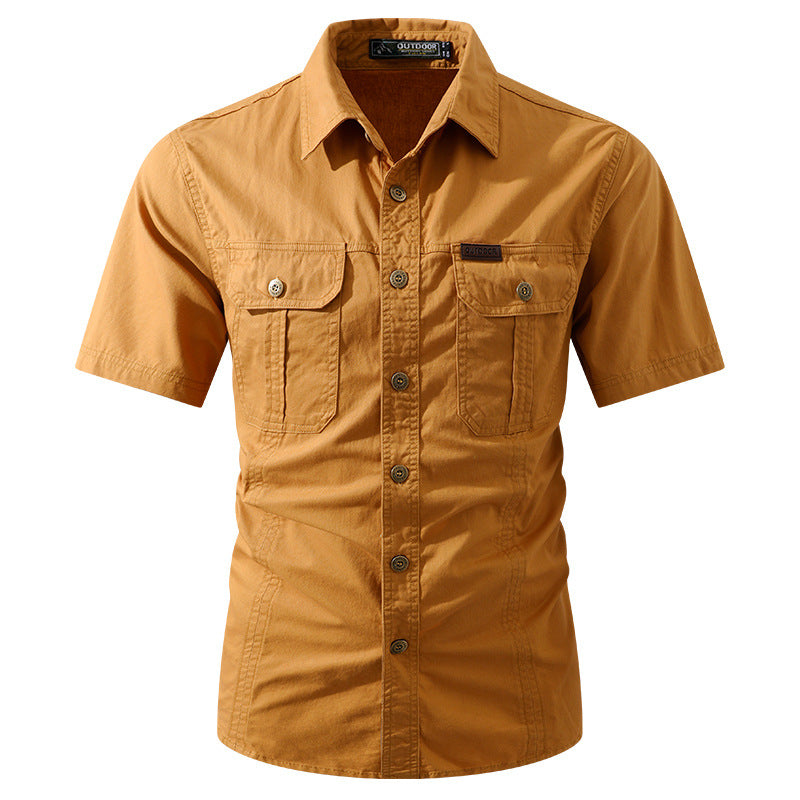 Solid Color Short Sleeve Cotton Blouse For Men In Simple Style With Placket