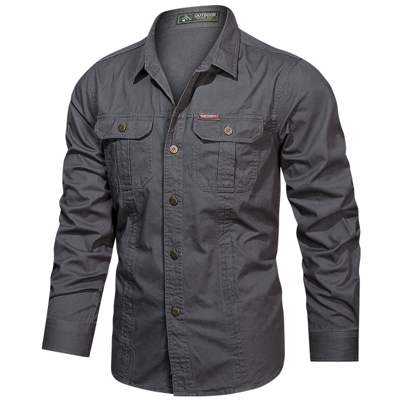 Solid Color Short Sleeve Cotton Blouse For Men In Simple Style With Placket