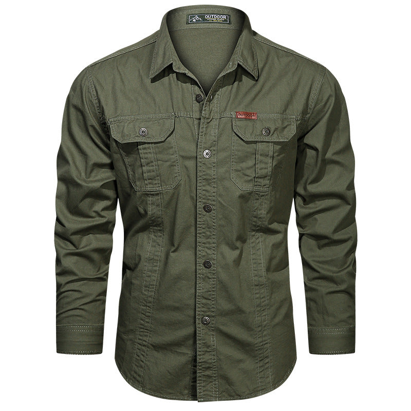 Solid Color Short Sleeve Cotton Blouse For Men In Simple Style With Placket