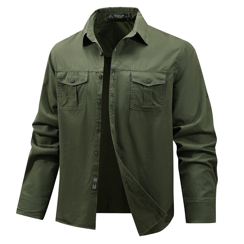 Solid Color Short Sleeve Cotton Blouse For Men In Simple Style With Placket