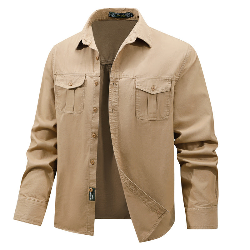 Solid Color Short Sleeve Cotton Blouse For Men In Simple Style With Placket