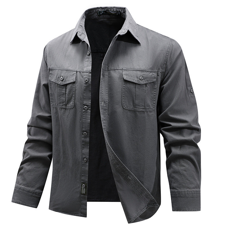 Solid Color Short Sleeve Cotton Blouse For Men In Simple Style With Placket