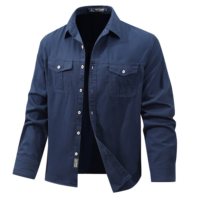 Solid Color Short Sleeve Cotton Blouse For Men In Simple Style With Placket