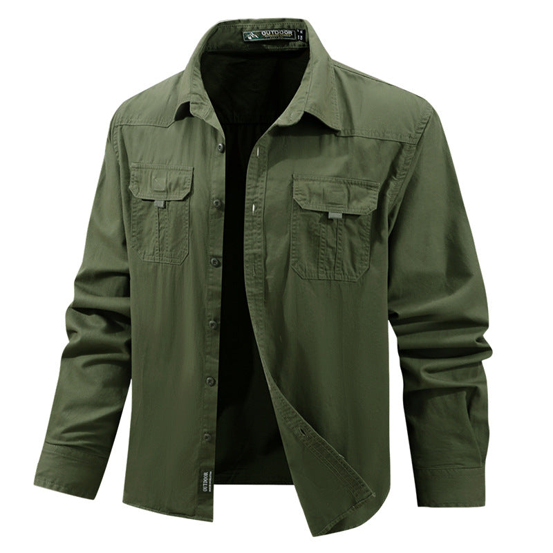 Solid Color Short Sleeve Cotton Blouse For Men In Simple Style With Placket