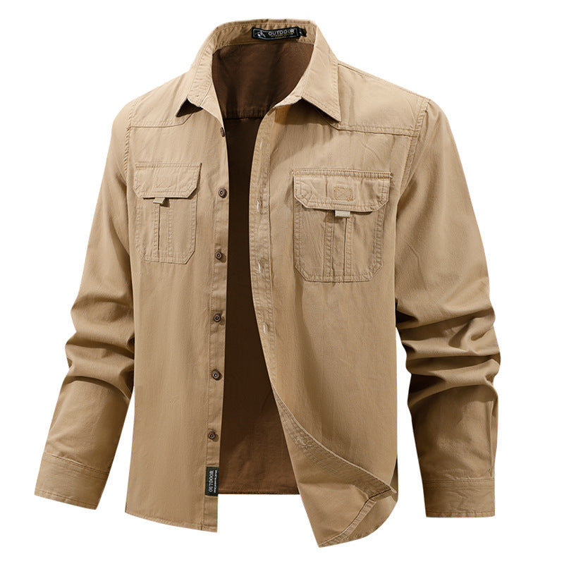 Solid Color Short Sleeve Cotton Blouse For Men In Simple Style With Placket