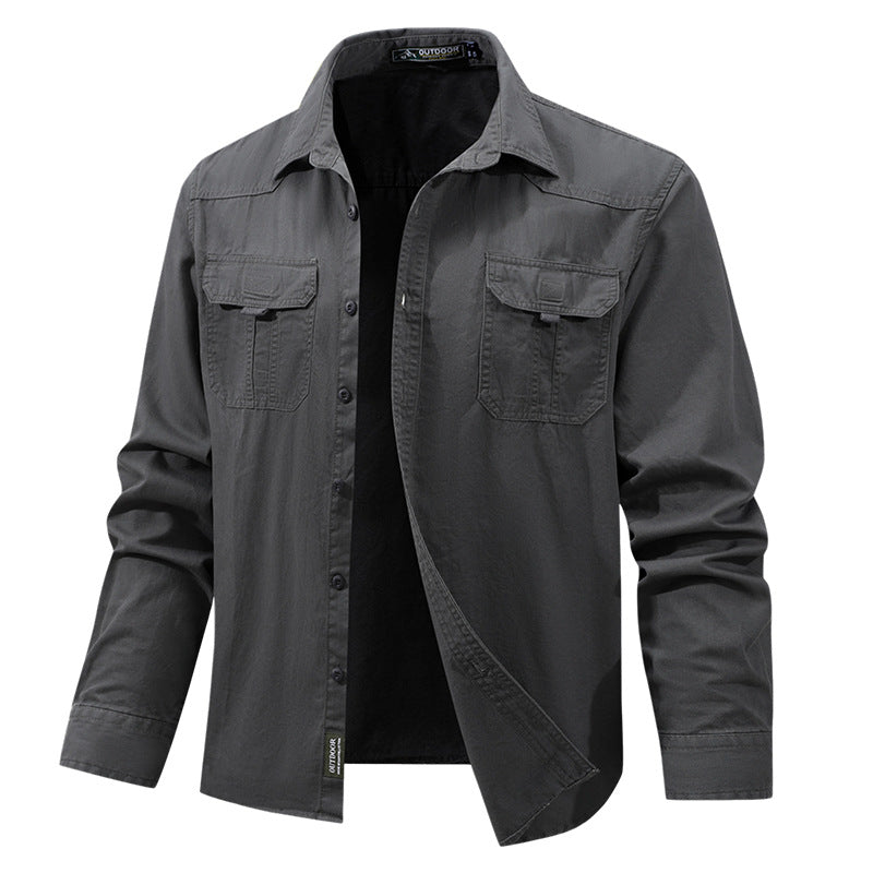 Solid Color Short Sleeve Cotton Blouse For Men In Simple Style With Placket