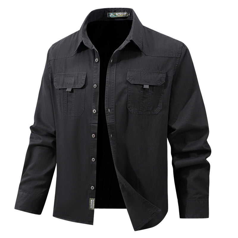 Solid Color Short Sleeve Cotton Blouse For Men In Simple Style With Placket