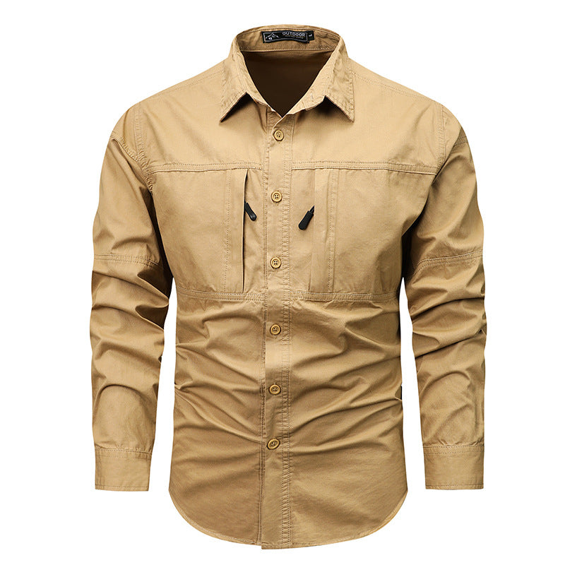 Solid Color Short Sleeve Cotton Blouse For Men In Simple Style With Placket