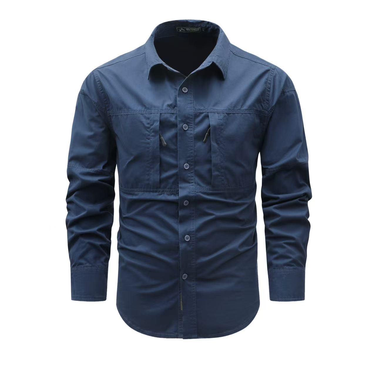 Solid Color Short Sleeve Cotton Blouse For Men In Simple Style With Placket