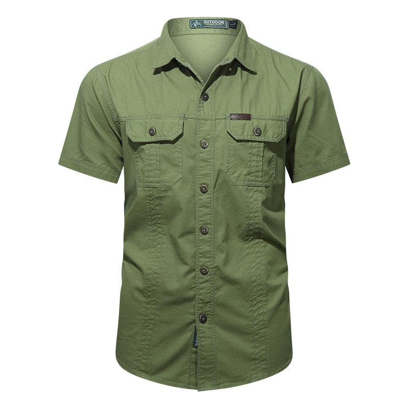 Solid Color Short Sleeve Cotton Blouse For Men In Simple Style With Placket
