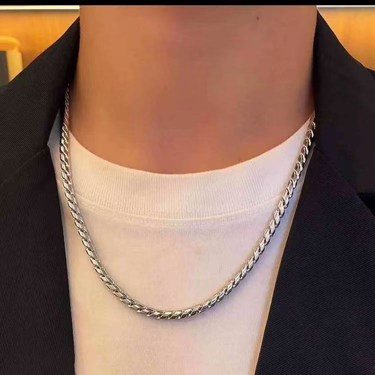 New Style Men's Fish Bone Necklace With 304 Stainless Steel Pendant And Waterproof Non Tarnish Foxtail Chain