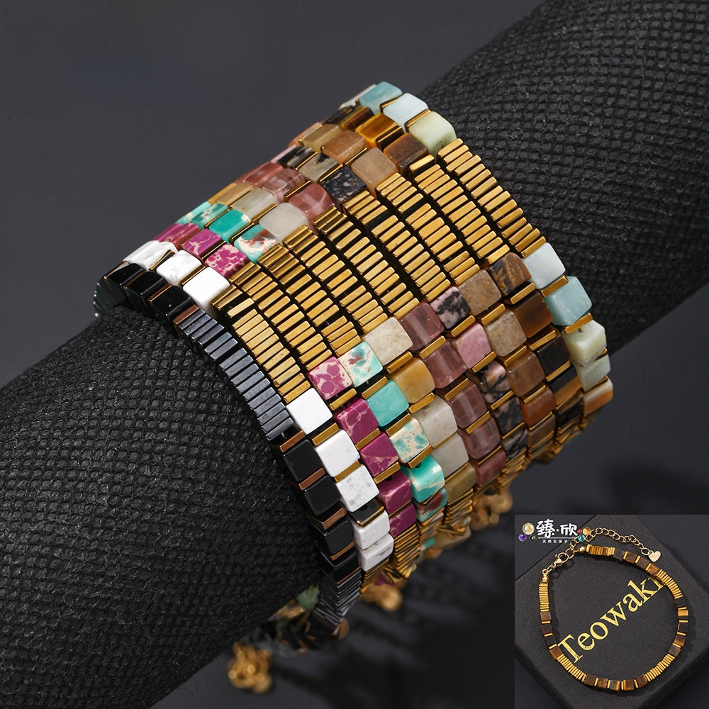 Handmade Unisex Tiger Eye Bracelets With Electroplated Golden Plated Finish