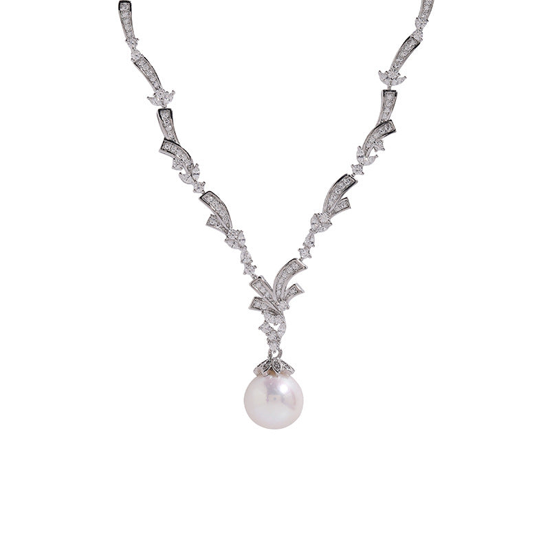 Freshwater Pearl Y-Necklace Lariat Necklace For Women With Electroplated Silver Plated Beaded Chain