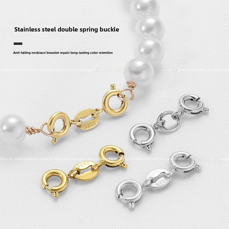 Electroplated Titanium Steel Jewelry Buckle With Double Ring Pattern, Spring Ring Clasp, 18K Gold Plated, 5mm Diameter, 1 PCS