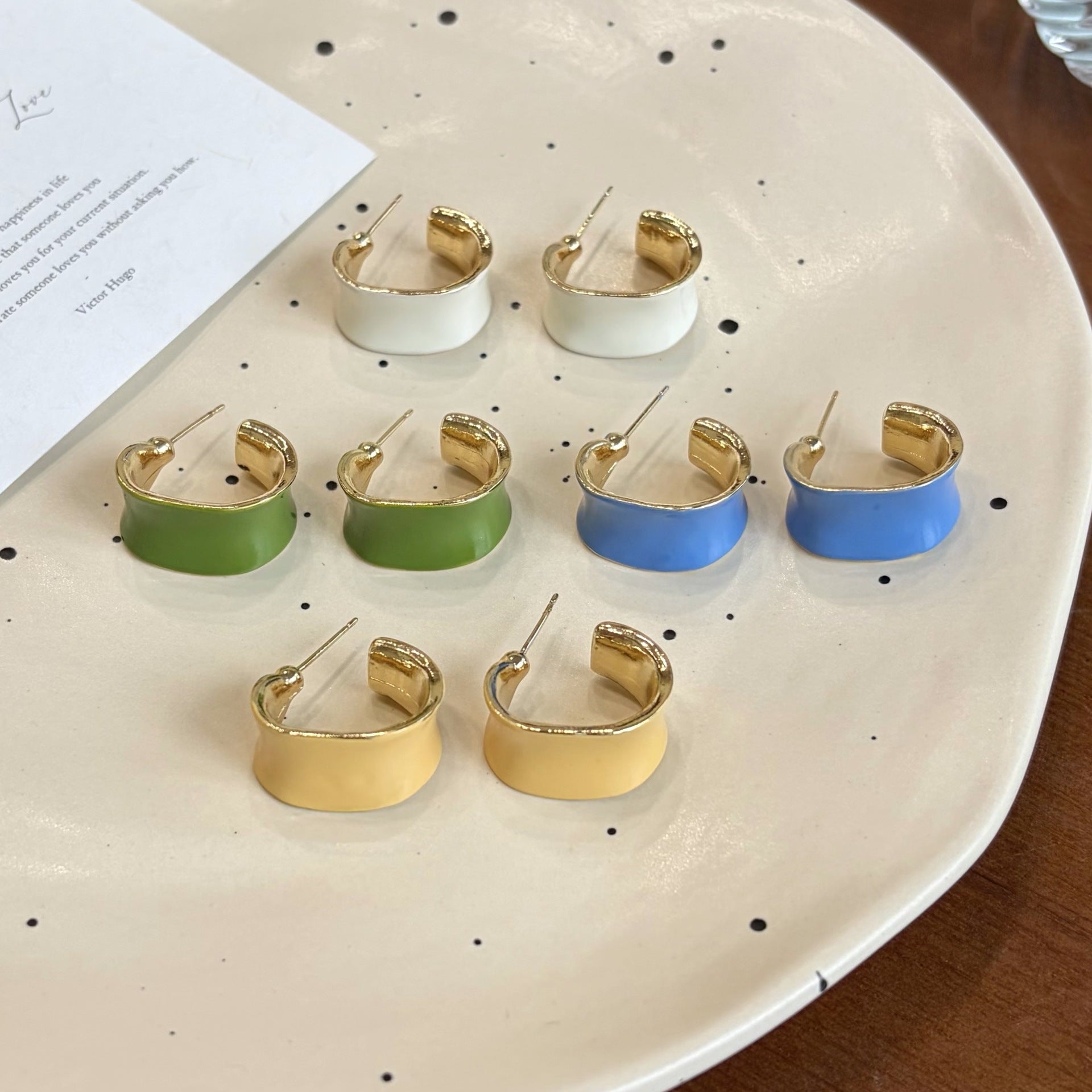 C Shape Stud Earrings For Women Featuring Enamel Craft In Multicolor With Copper Alloy Material