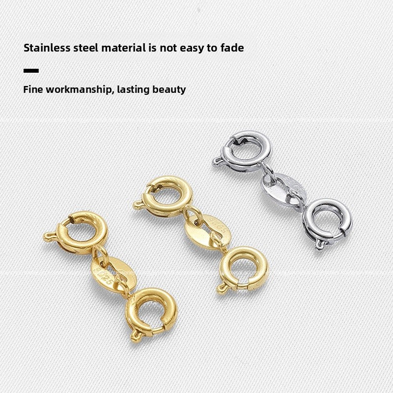 Electroplated Titanium Steel Jewelry Buckle With Double Ring Pattern, Spring Ring Clasp, 18K Gold Plated, 5mm Diameter, 1 PCS