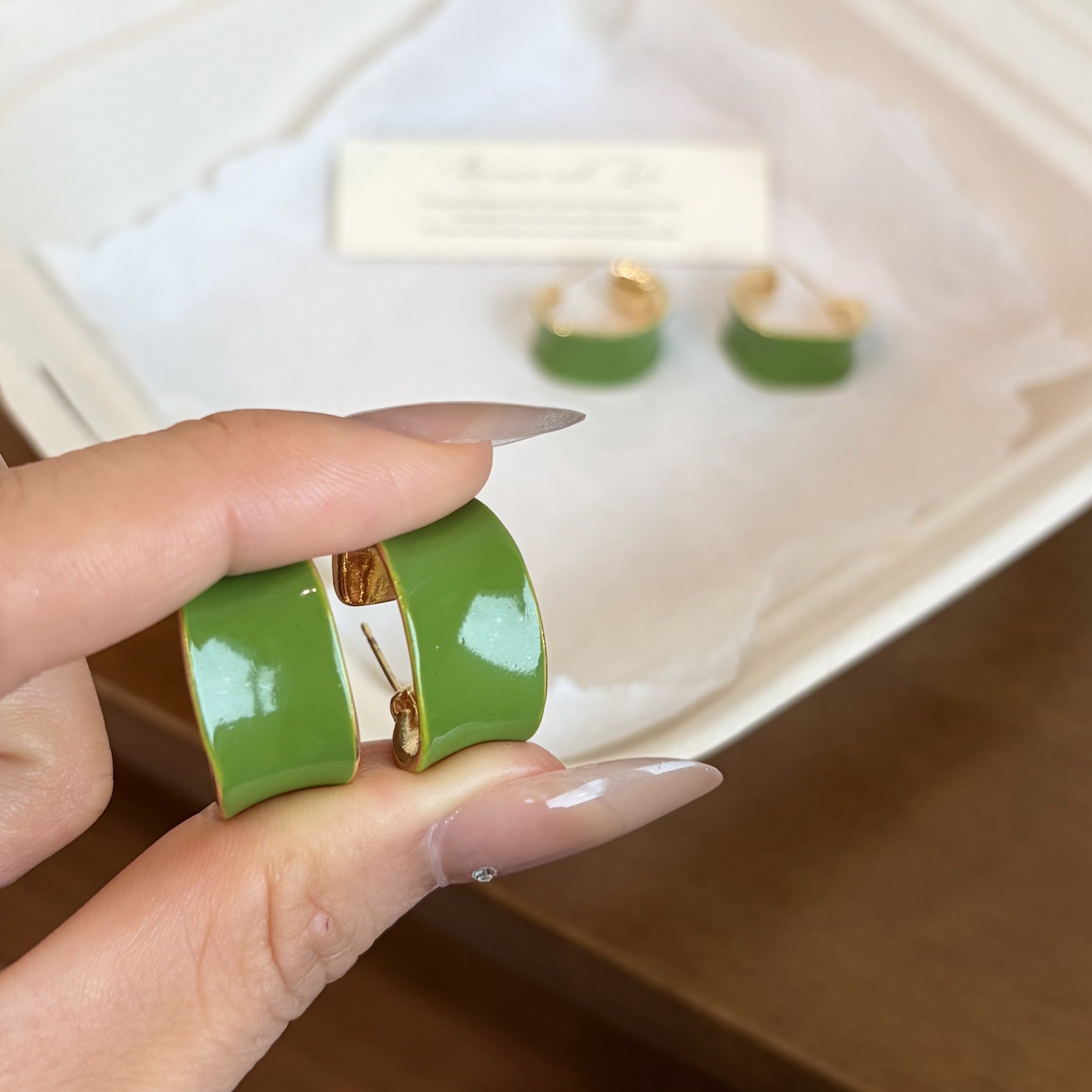 C Shape Stud Earrings For Women Featuring Enamel Craft In Multicolor With Copper Alloy Material