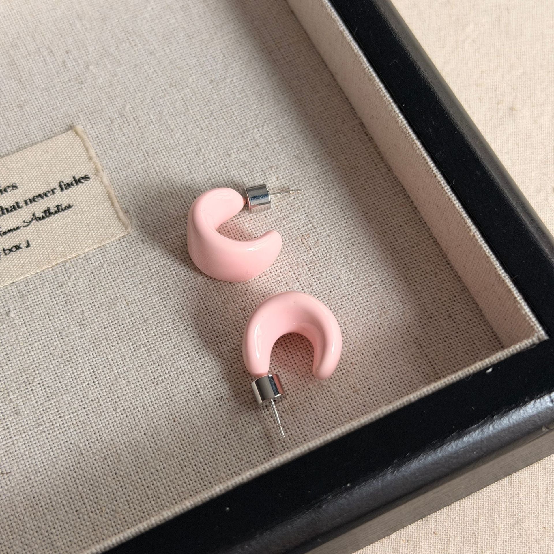 C Shape Enamel Stud Earrings In Copper With 925 Sterling Silver Posts, New Style For Women