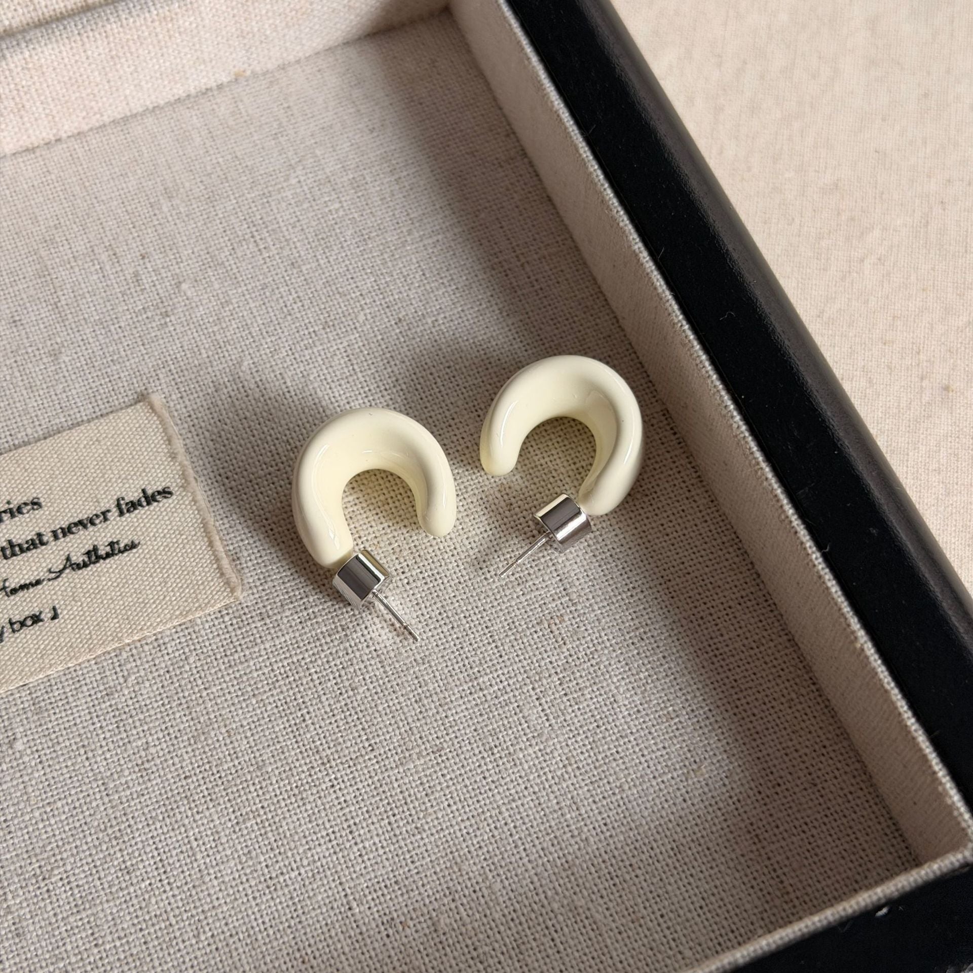 C Shape Enamel Stud Earrings In Copper With 925 Sterling Silver Posts, New Style For Women