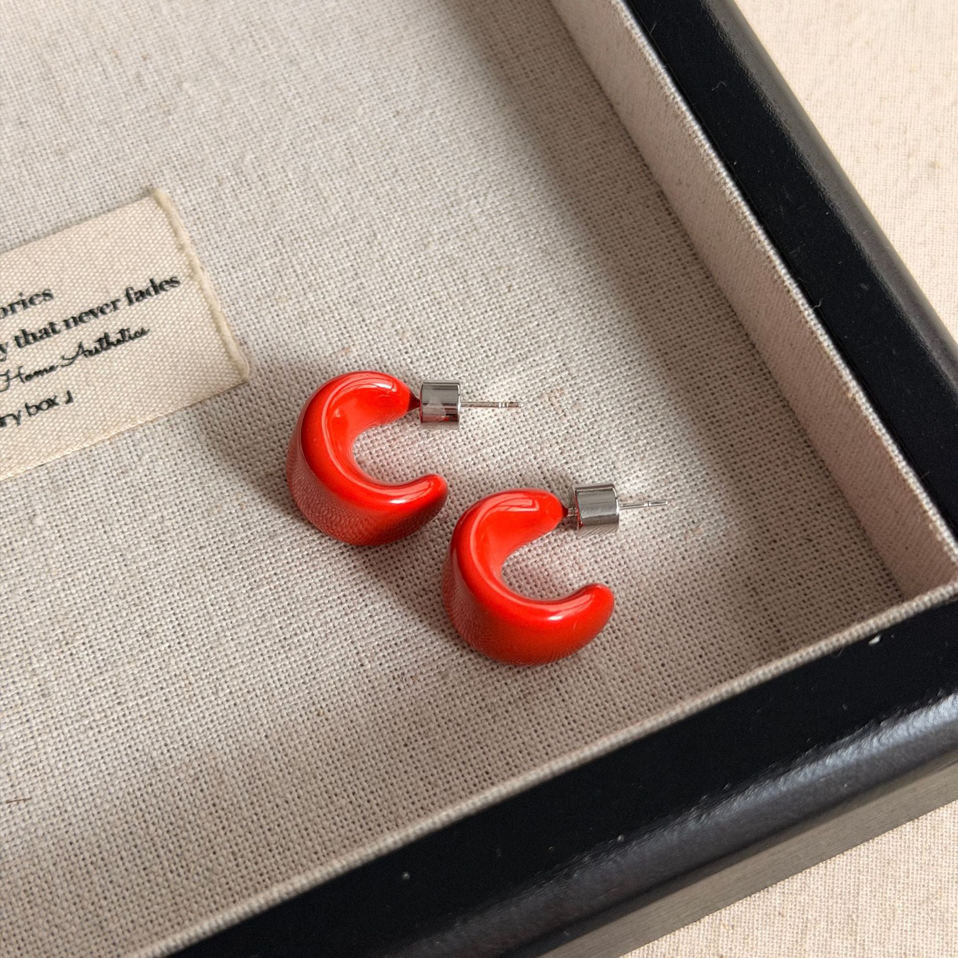 C Shape Enamel Stud Earrings In Copper With 925 Sterling Silver Posts, New Style For Women