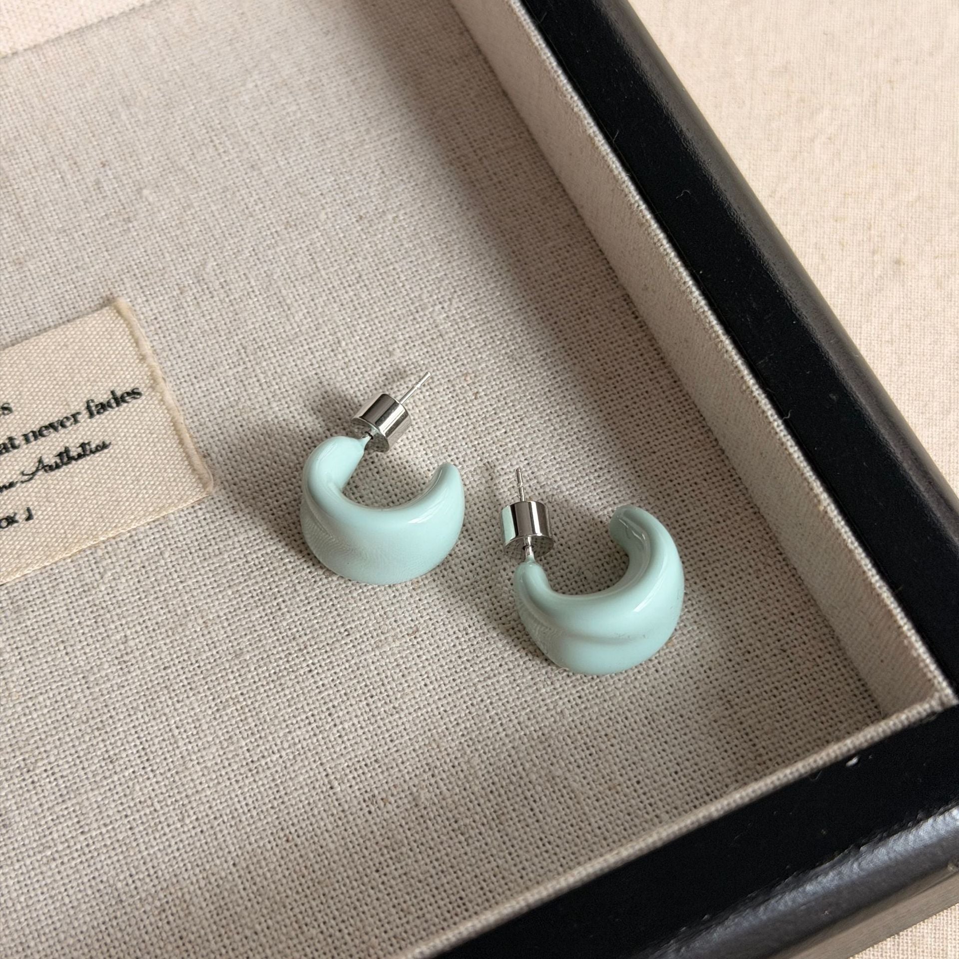 C Shape Enamel Stud Earrings In Copper With 925 Sterling Silver Posts, New Style For Women